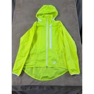 Nike Women's Tech Aeroshield Moto Cape Wind Running Jacket Large Neon Yellow EUC